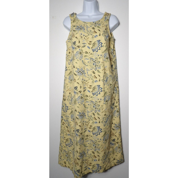 Vintage Requirements Linen Midi Dress Medium Yellow Floral Cottage Core Fairy Y2 - Picture 8 of 13